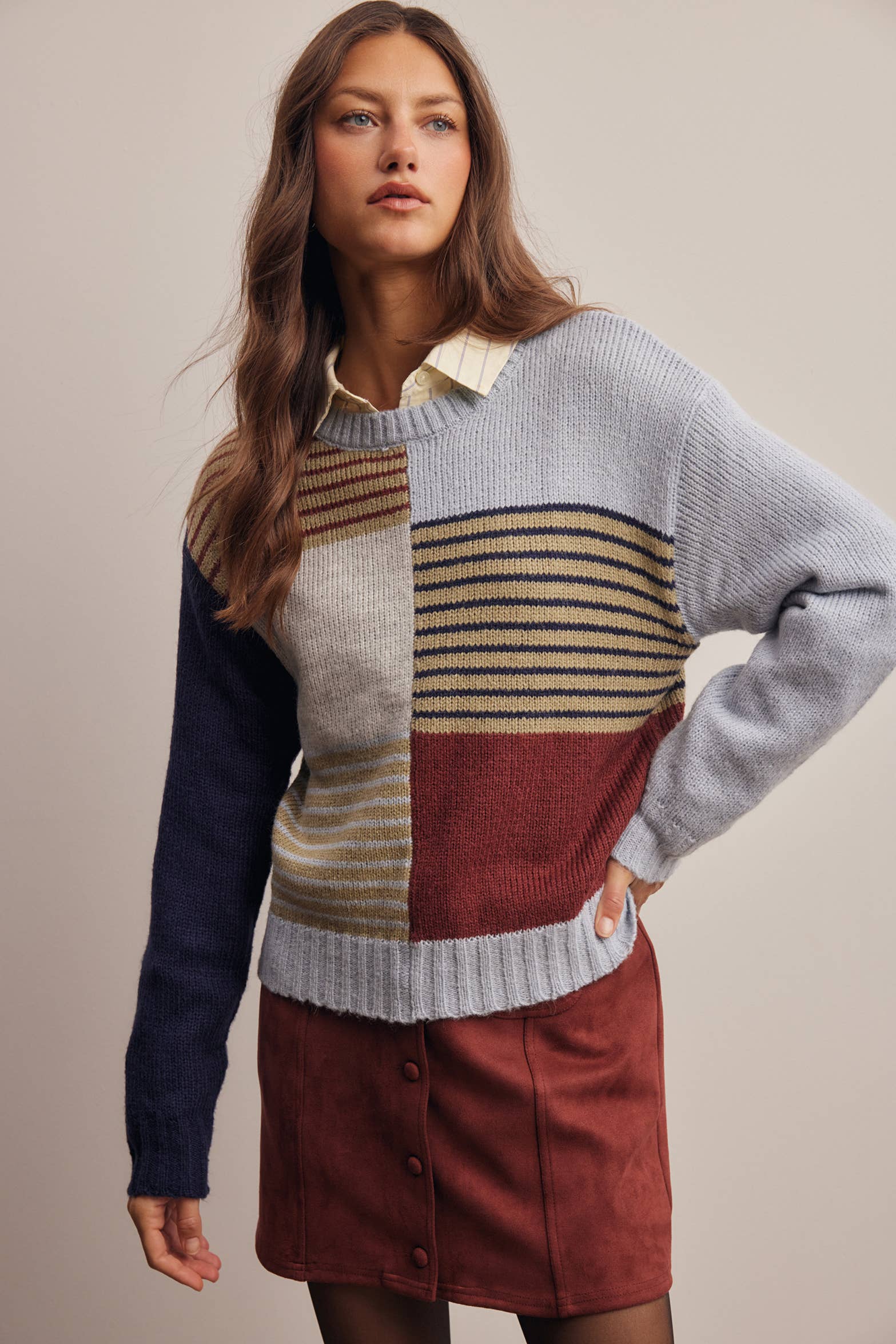 Colorblock Mixed Stripe Sweater in Blue Multi – 2
