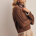 Contrast Trim Bouclé Sweater in Mocha – 10