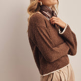 Contrast Trim Bouclé Sweater in Mocha – 10