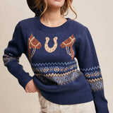 Western Horse & Horseshoe Sweater in Navy – 4