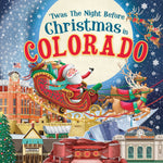Book cover with Santa's sleigh and reindeer over Colorado buildings under a full moon