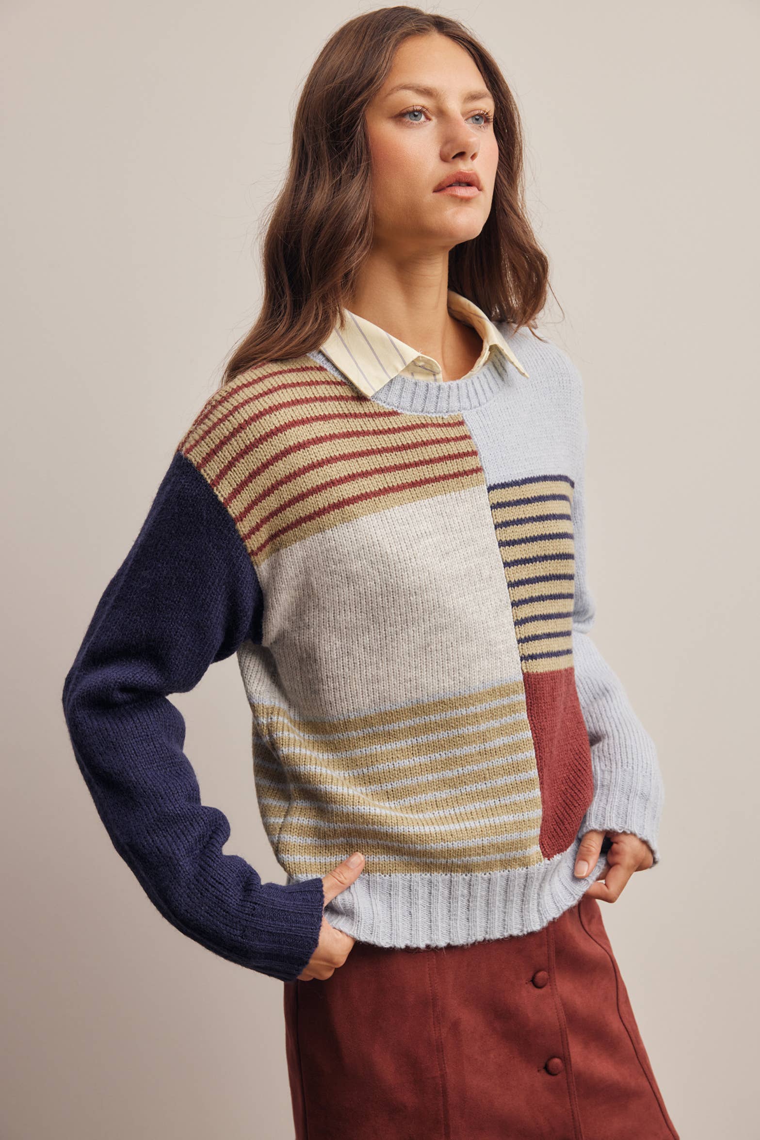 Colorblock Mixed Stripe Sweater in Blue Multi – 5