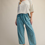 Ditsy Printed Mineral Wash Pants in Teal Blue - full length view