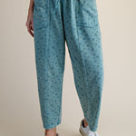 Ditsy Printed Mineral Wash Pants in Teal Blue - pocket detail