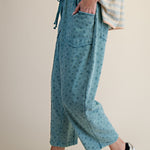 Ditsy Printed Mineral Wash Pants in Teal Blue - side view
