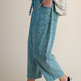 Ditsy Printed Mineral Wash Pants in Teal Blue - side view