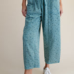 Ditsy Printed Mineral Wash Pants in Teal Blue - front view