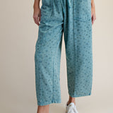 Ditsy Printed Mineral Wash Pants in Teal Blue - front view