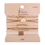Rise hair tie bracelet set in cream and tan with gold sunrise charm