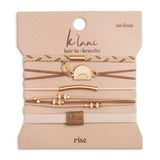 Rise hair tie bracelet set in cream and tan with gold sunrise charm