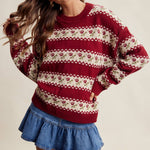 Floral Fair Isle Knit Sweater in Ruby – 1