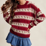 Floral Fair Isle Knit Sweater in Ruby – 1