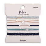 Dream hair tie bracelet set in blue and neutral tones with silver accents
