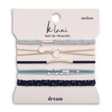 Dream hair tie bracelet set in blue and neutral tones with silver accents