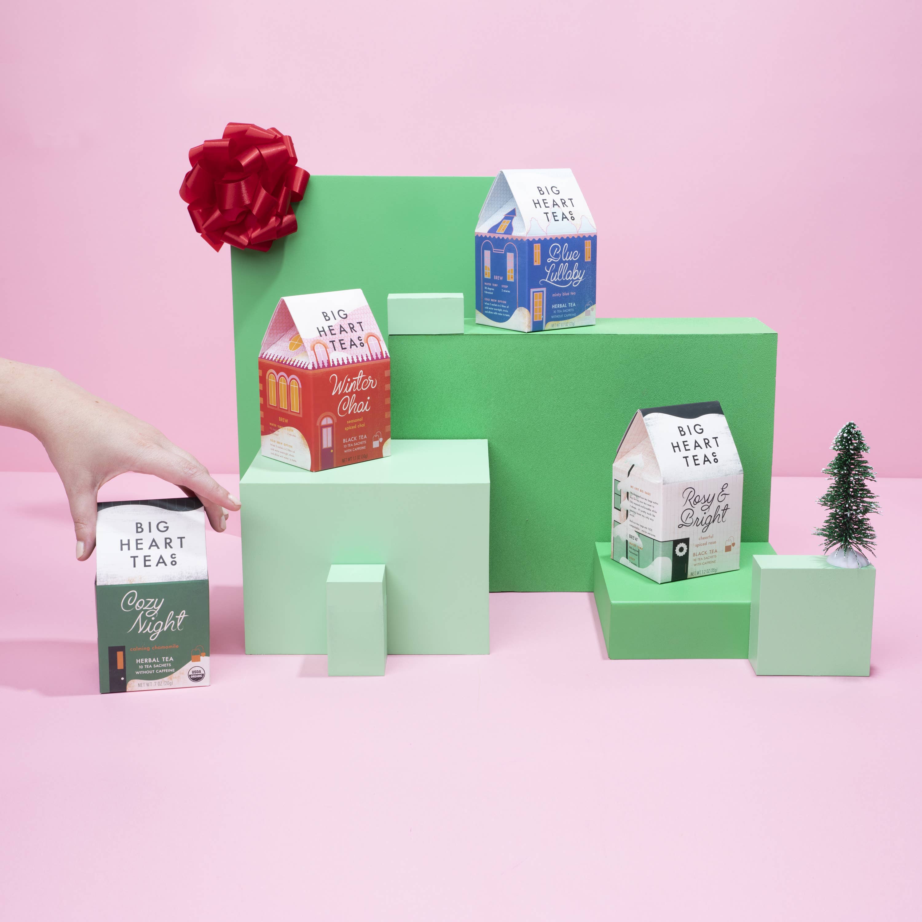 Big Heart Tea holiday gift display featuring the Blue Lullaby box
