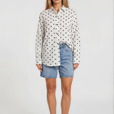 FRONT POCKET POLKA DOT SHIRT-WHITE