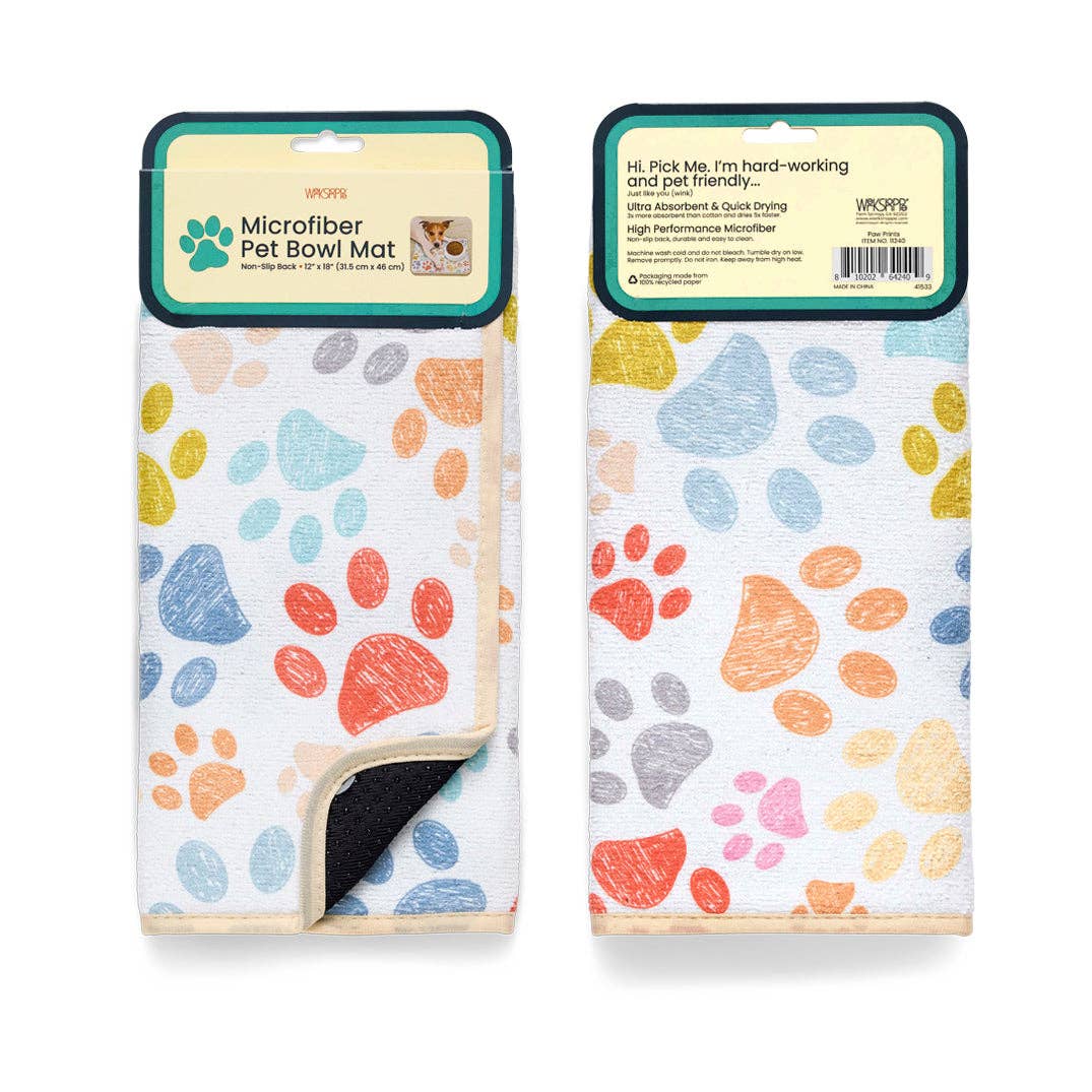 Paw print microfiber pet food and water bowl mat, view 2
