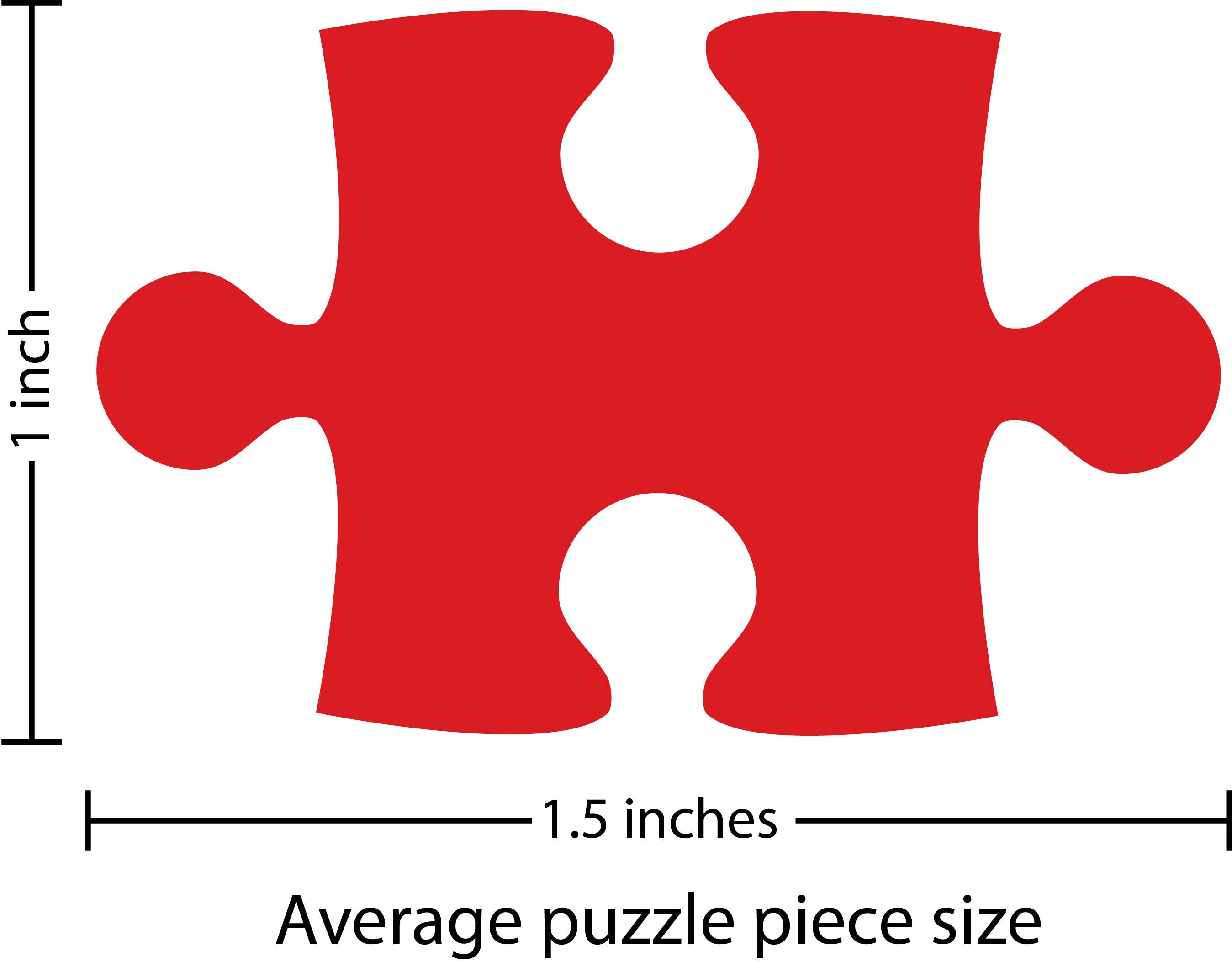 Average puzzle piece size about 1 inch by 1.5 inches