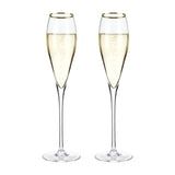 Viski Gold-Rimmed Crystal Champagne Flutes, Set of 2