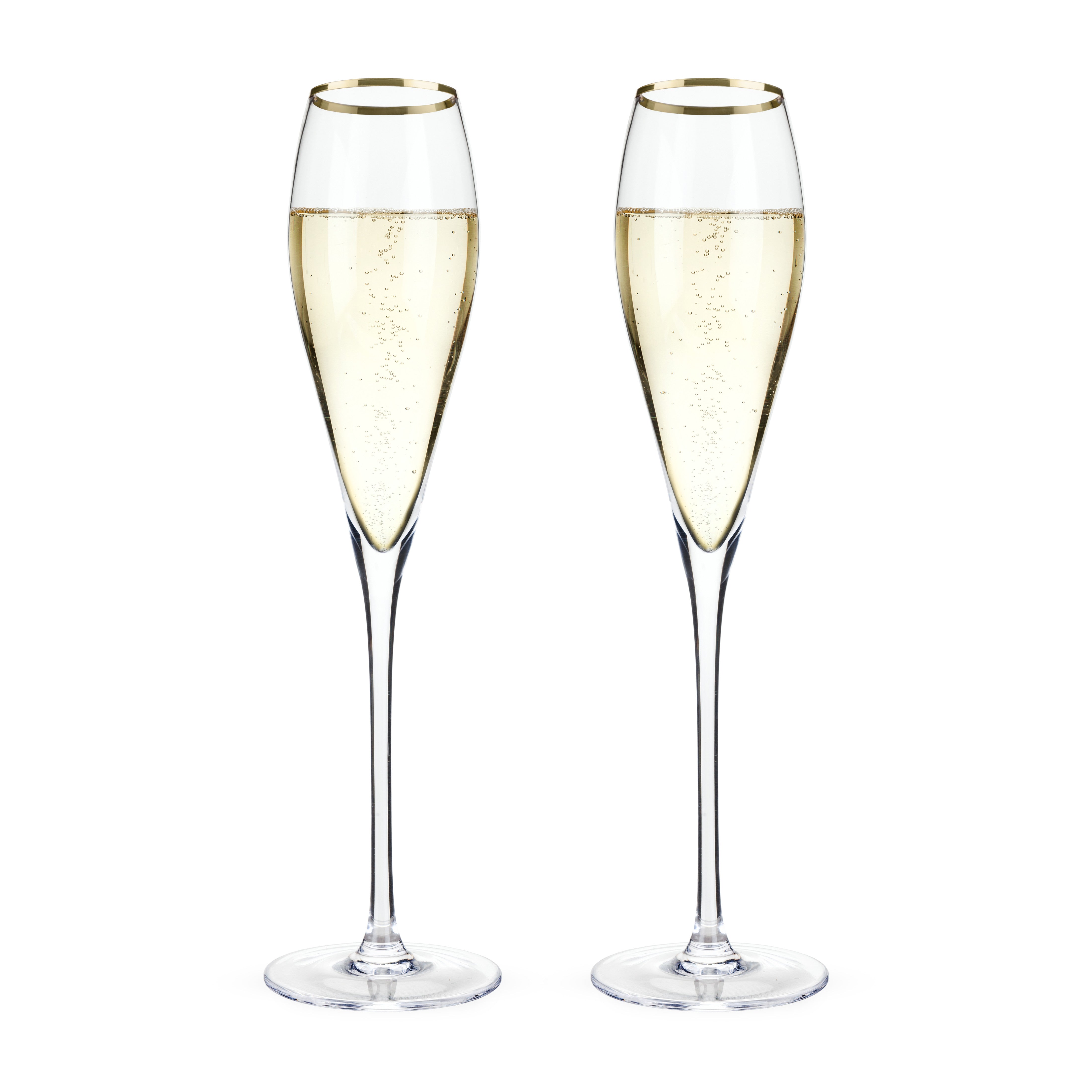 Viski Gold-Rimmed Crystal Champagne Flutes, Set of 2