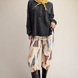 Long Sleeve Thermal Knit Mineral Wash Top in Black - full length view
