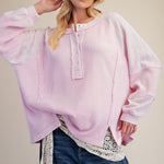 Long Sleeve Thermal Knit Mineral Wash Top in Cotton Pink - front view