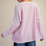 Long Sleeve Thermal Knit Mineral Wash Top in Cotton Pink - back view