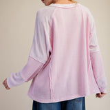 Long Sleeve Thermal Knit Mineral Wash Top in Cotton Pink - back view