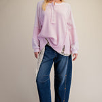 Long Sleeve Thermal Knit Mineral Wash Top in Cotton Pink - full length view