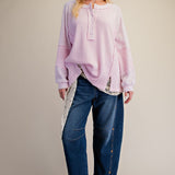 Long Sleeve Thermal Knit Mineral Wash Top in Cotton Pink - full length view