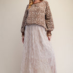 Long Sleeve Flower Pattern Knit Pullover in Brown - full length view