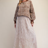Long Sleeve Flower Pattern Knit Pullover in Brown - full length view