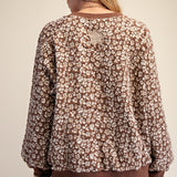 Long Sleeve Flower Pattern Knit Pullover in Brown - back view