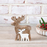 Natural wood reindeer with a white deer cutout insert