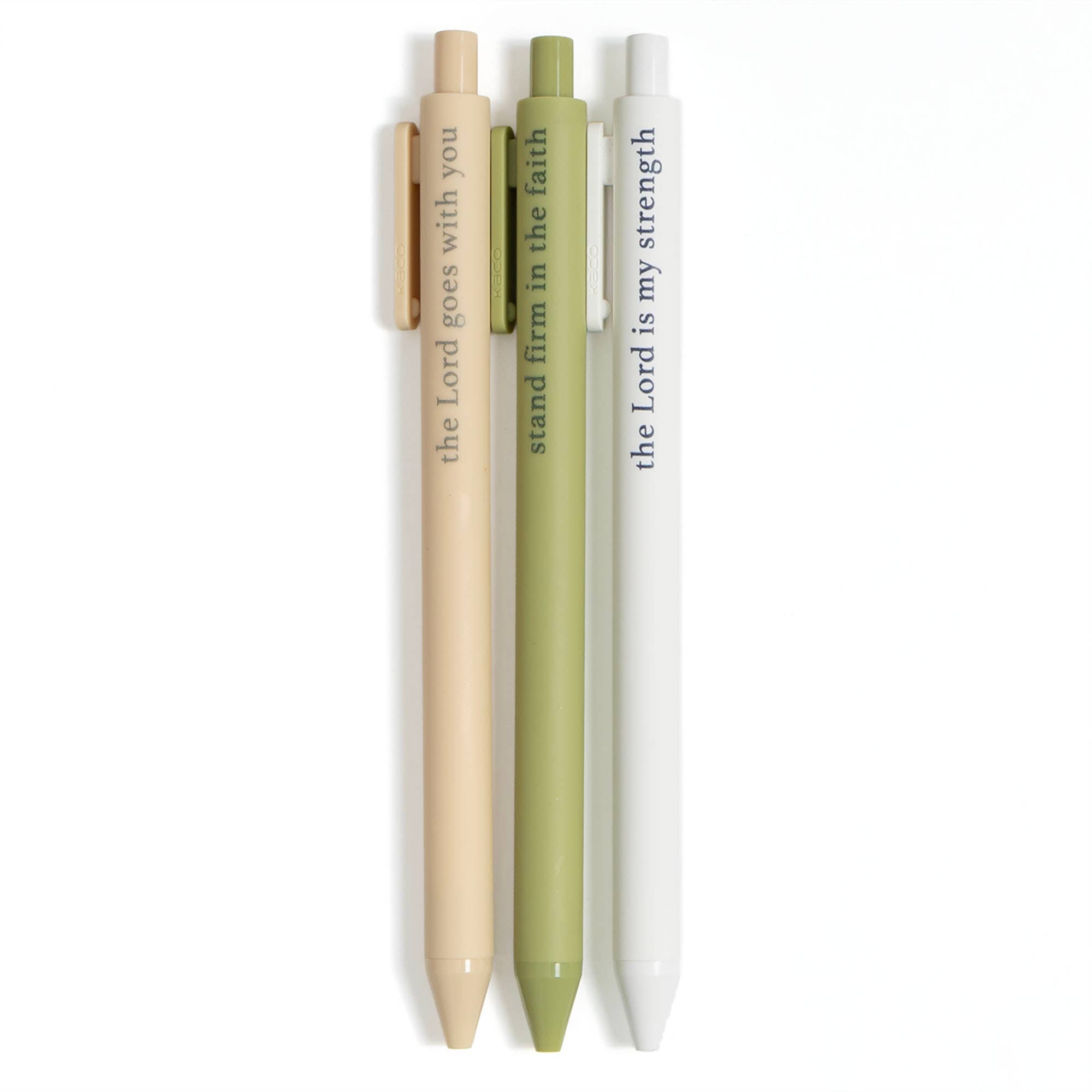 Dad gel pens printed with Stand Firm In The Faith and The Lord Is My Strength