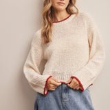 Contrast Trim Bouclé Sweater in Ivory – 5