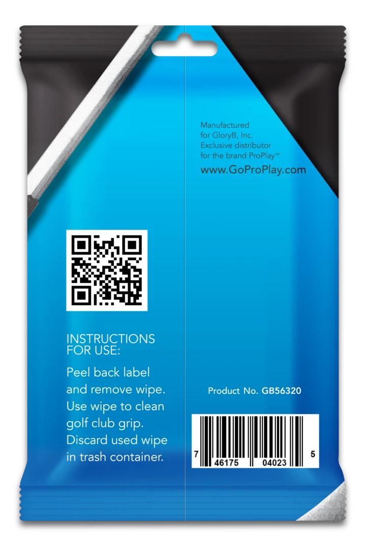 Back of golf grip cleaning wipes pack with instructions