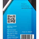 Back of golf grip cleaning wipes pack with instructions