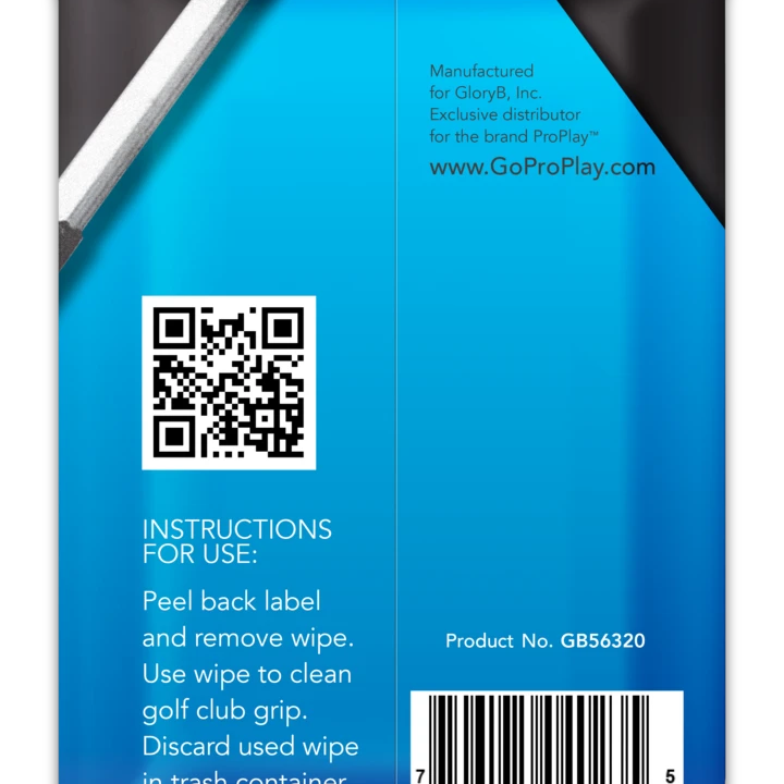Back of golf grip cleaning wipes pack with instructions