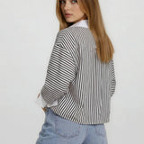 V NECK LONG SLEEVE WITH COLLAR CONTRAST TOP-WHITE