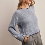 Contrast Trim Bouclé Sweater in Slate Blue – 4