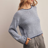 Contrast Trim Bouclé Sweater in Slate Blue – 4