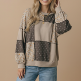 Round Neck Mixed Print Patchwork Pullover