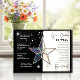 You + Shine Be Well handmade iridescent stained glass star with sentiment card