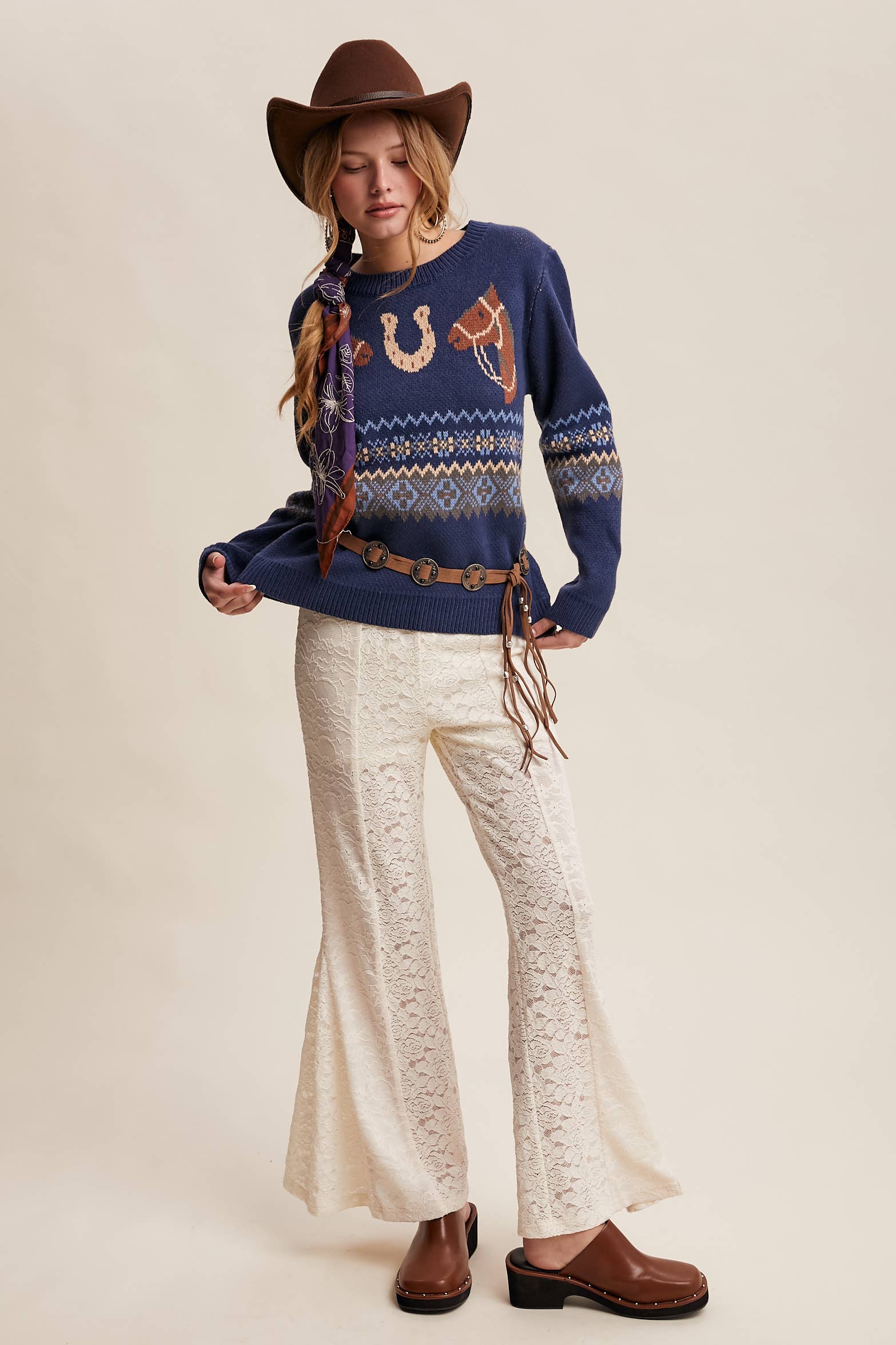 Western Horse & Horseshoe Sweater in Navy – 9