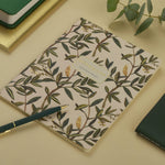A5 soft-touch notebook with an olive branch cover design, interior ruled pages