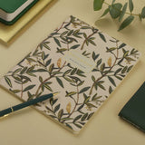 A5 soft-touch notebook with an olive branch cover design, interior ruled pages