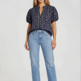 PUFF SLEEVE TOP-NAVY MULTI