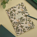 A5 soft-touch notebook with an olive branch cover design, detail view