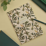 A5 soft-touch notebook with an olive branch cover design, detail view